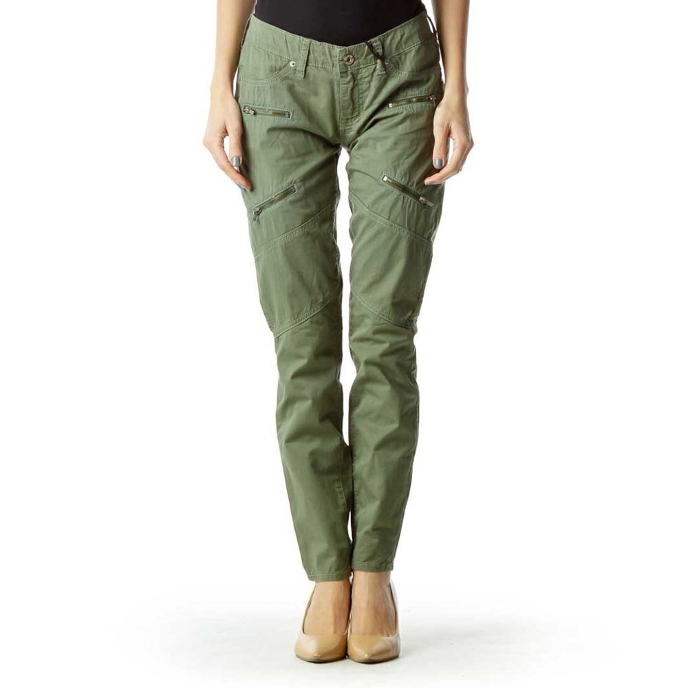 Dakota Collective Green Skinny Cargo Pant with Zipper Detail